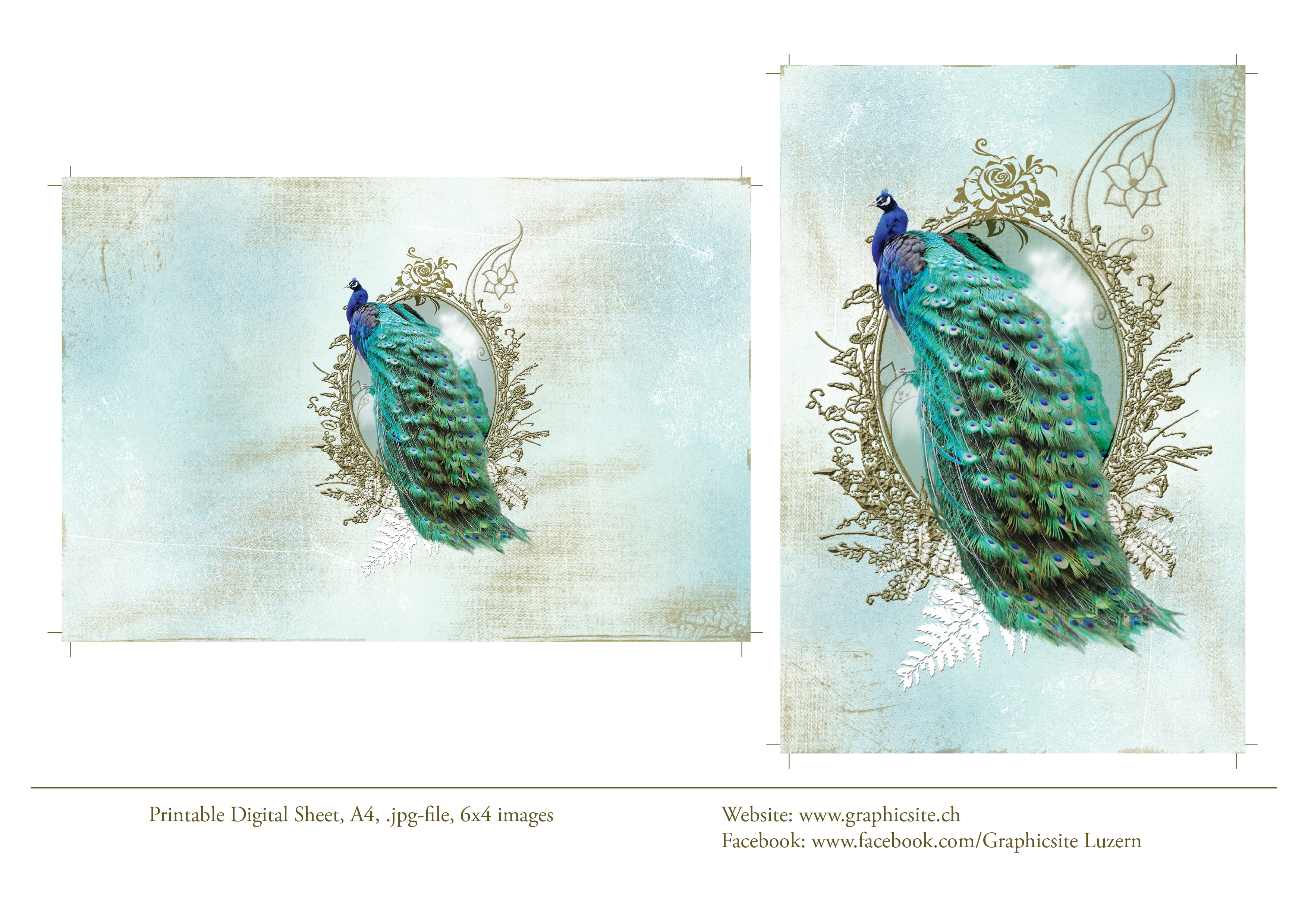 Printable Digital Sheets - 6x4 Images - Shabby Peacock
